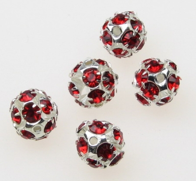 Мънисто шамбала метал с кристали 10 мм дупка 1.5 мм червено