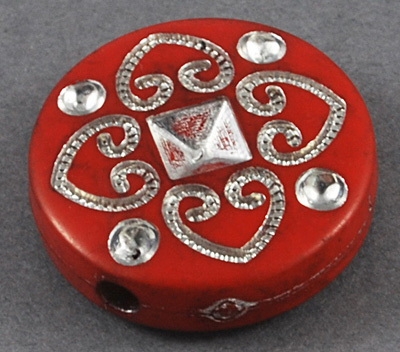 Паричка 18x5 мм дупка 5 мм сребърна нишка червена -10 грама ~7 броя