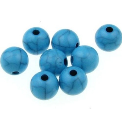 Мънисто имитация тюркоаз топче 8 мм дупка 2 мм синьо - 50 грама ~ 170 броя