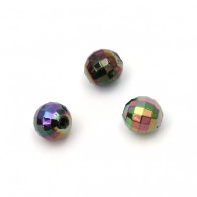 Мънисто имитация хематит топче 8 мм дупка 2 мм фасетирано ДЪГА -20 грама ~80 броя