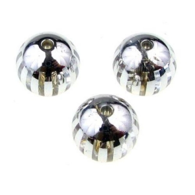Мънисто металик райе топче 14 мм дупка 2.5 мм. сребро - 8 броя