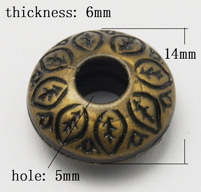 Мънисто Антик шайба 14x6 дупка 5 мм цвят антик бронз -50 грама ~78 броя