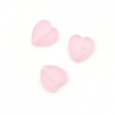 Мънисто прозрачно сърце 9x8.5x4 мм дупка 2 мм матирано цвят розов -50 грама ~280 броя