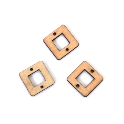 Свързващ елемент дърво квадрат 18x18x2.5 мм дупка 1.5 мм цвят дърво -10 броя