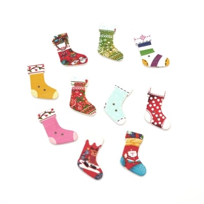 Коледен чорап копче дърво 30x21x2 мм дупка 1 мм МИКС -10 броя