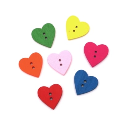 Копче дърво сърце 18x18x2 мм дупка 1 мм МИКС -20 броя