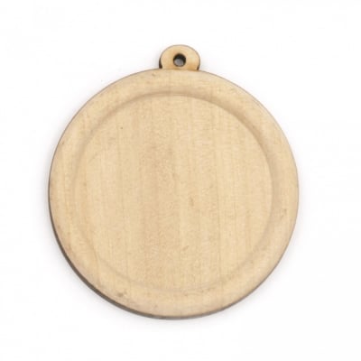 Дървена основа за медальон 49x44x4 мм плочка 35 мм дупка 1.5 мм цвят дърво -2 броя