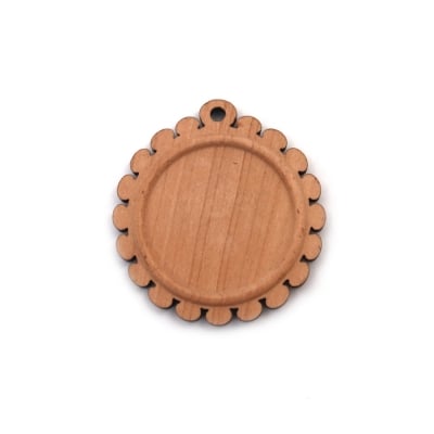 Дървена основа за медальон 39x37x5 мм плочка 25 мм дупка 2 мм цвят дърво -2 броя
