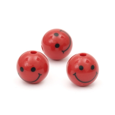 Мънисто топче усмивка 14 мм дупка 2.5 мм червено -50 грама ~32 броя