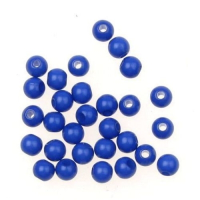 Мънисто плътно топче 4 мм дупка 1 мм синьо тъмно -50 грама ~ 1450 броя