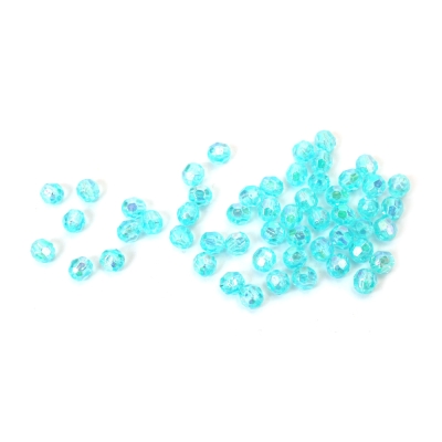 Кристални мъниста с форма топче 6 мм дупка 1 мм многостен цвят светло син дъга -20 грама ~196 броя