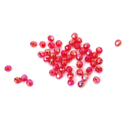 Кристални мъниста с форма топче 6 мм дупка 1 мм многостен цвят червен дъга -20 грама ~196 броя