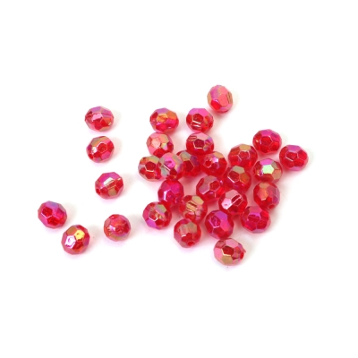 Кристални мъниста с форма топче 8 мм дупка 2 мм многостен цвят червен ДЪГА -20 грама ~80 броя