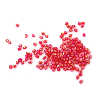 Кристални мъниста с форма цилиндър 4 мм дупка 1 мм многостен цвят червен ДЪГА -20 грама ~660 броя