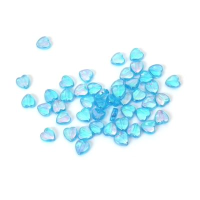 Кристални мъниста с форма на сърце 9x4 мм дупка 1.5 мм цвят син дъга -20 грама ~110 броя 