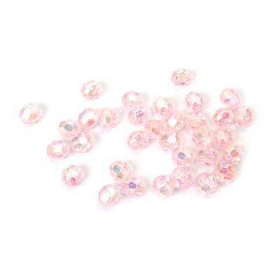 Кристални мъниста с форма топче 8 мм дупка 2 мм многостен цвят розов ДЪГА -20 грама ~80 броя