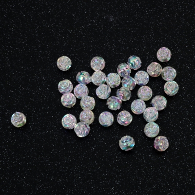 Кристални мъниста с форма на топче с релефна роза 8 мм дупка 1 мм  цвят бял дъга -20 грама ~80 броя 