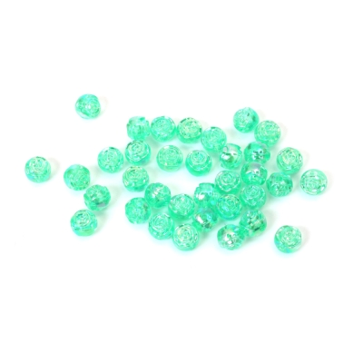 Кристални мъниста с форма на топче с релефна роза 8 мм дупка 1 мм  цвят зелен дъга -20 грама ~80 броя 