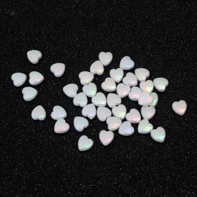 Плътни мъниста с форма на сърце 9x4 мм дупка 1.5 мм цвят бял дъга -20 грама ~110 броя