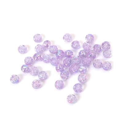 Кристални мъниста с форма на топче с релефна роза 8 мм дупка 1 мм  цвят светло лилав дъга -20 грама ~80 броя 