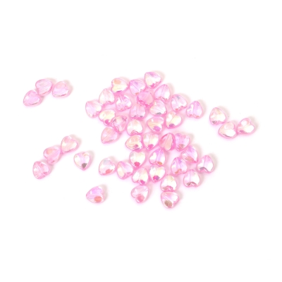 Кристални мъниста с форма на сърце 9x4 мм дупка 1.5 мм цвят розов дъга -20 грама ~110 броя 