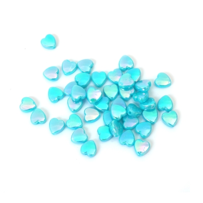 Плътни мъниста с форма на сърце 9x4 мм дупка 1.5 мм цвят светло син дъга -20 грама ~110 броя