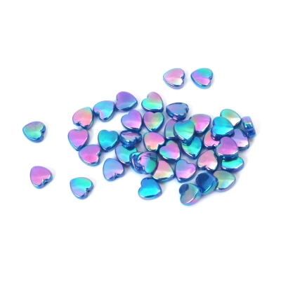 Плътни мъниста с форма на сърце 9x4 мм дупка 1.5 мм цвят тъмно син дъга -20 грама ~110 броя