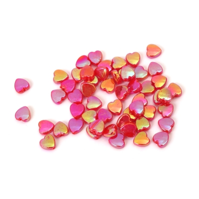 Плътни мъниста с форма на сърце 9x4 мм дупка 1.5 мм цвят червен дъга -20 грама ~110 броя