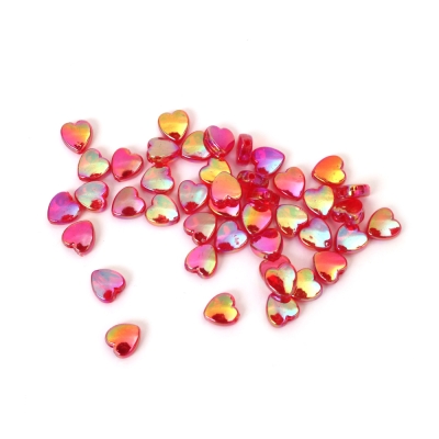 Кристални мъниста с форма на сърце 9x4 мм дупка 1.5 мм цвят червен дъга -20 грама ~110 броя 