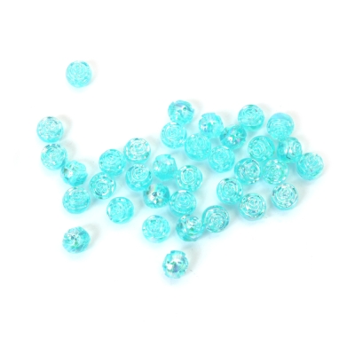 Кристални мъниста с форма на топче с релефна роза 8 мм дупка 1 мм  цвят светло син дъга -20 грама ~80 броя 