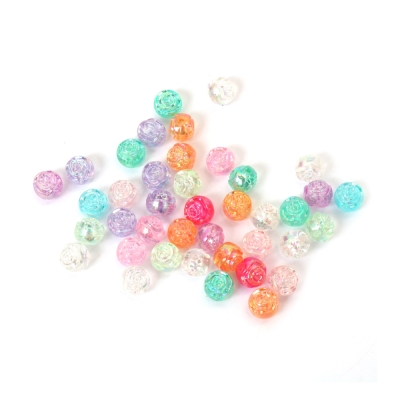 Кристални мъниста с форма на топче с релефна роза 8 мм дупка 1 мм микс цветове дъга -20 грама ~80 броя 