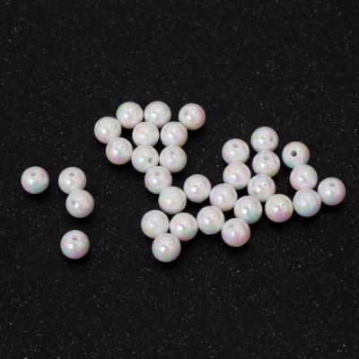 Плътни мъниста с форма на топче 8 мм дупка 2 мм цвят бял дъга -20 грама ~78 броя 