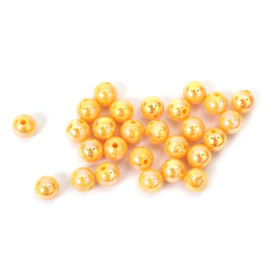 Плътни мъниста с форма на топче 8 мм дупка 2 мм цвят тъмно жълт дъга -20 грама ~78 броя 