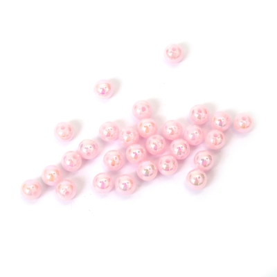 Плътни мъниста с форма на топче 8 мм дупка 2 мм цвят светло розов дъга -20 грама ~78 броя 