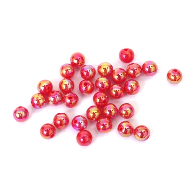 Плътни мъниста с форма на топче 8 мм дупка 2 мм цвят червен дъга -20 грама ~78 броя 