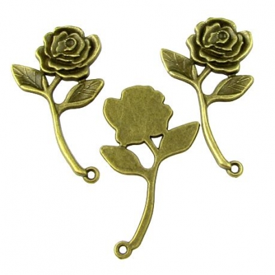 Висулка метална роза 35х20x2 мм дупка 1.5 мм цвят антик бронз -5 броя