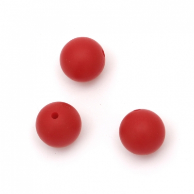 Мънисто силикон топче 15 мм дупка 2.5 мм цвят червен - 5 броя