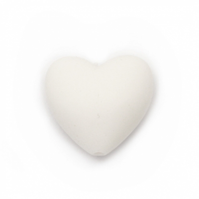 Мънисто силикон сърце 19x20x12 мм дупка 2.5 мм цвят бял - 2 броя