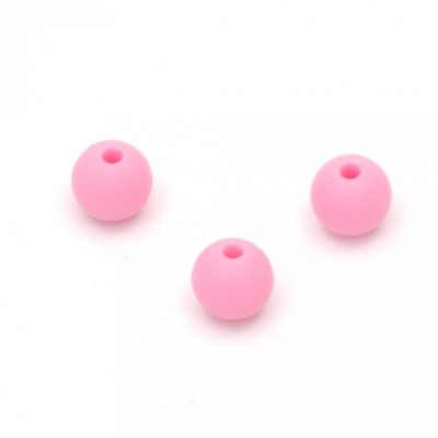 Мънисто силикон топче 9 мм дупка 2.5 мм цвят розово тъмно - 5 броя