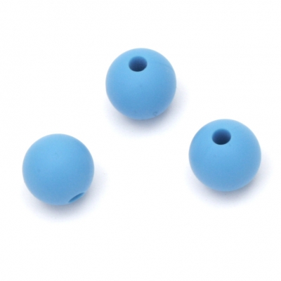 Мънисто силикон топче 9 мм дупка 2.5 мм цвят син - 5 броя