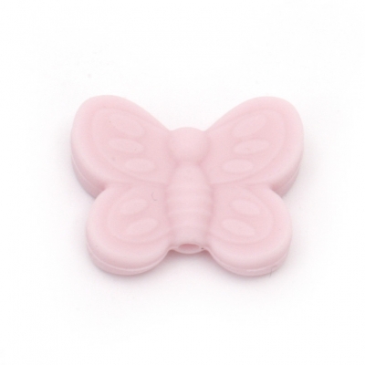 Мънисто силикон пеперуда 20x25x6 мм дупка 2.5 мм цвят розов - 2 броя