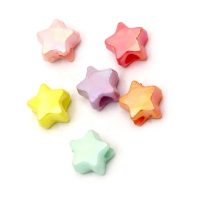 Плътни мъниста с форма звезда 11x4 мм дупка 1 мм дъга микс цветове -20 грама ~90 броя