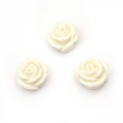 Мънисто резин тип кабошон роза 12x8 мм дупка 2 мм цвят бял -10 броя