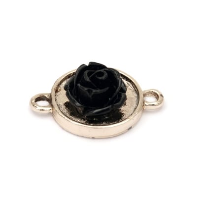 Свързващ елемент ССВ кръг с роза черна 24x7x8 мм дупка 2 мм цвят злато