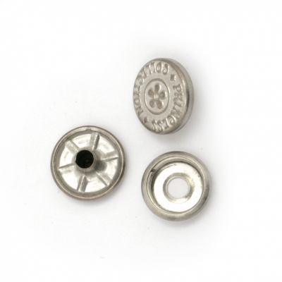 Копче мeтал тик-так кръг 14x4~7 мм дупка 4 мм цвят сребро 4 части -5 комплекта