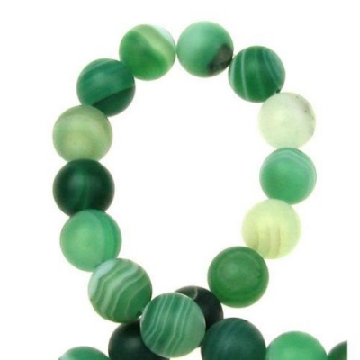 Наниз мъниста полускъпоценен камък АХАТ ивичест зелен светъл топче матирано 8 мм ~48 броя