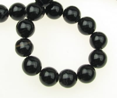 Наниз мъниста полускъпоценен камък АХАТ Бразилски ИВИЧЕСТ ЧЕРЕН топче 10 мм ±38 броя