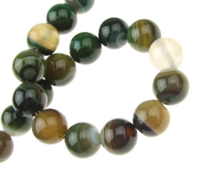 Наниз мъниста полускъпоценен камък АХАТ ивичест зелен топче 10 мм ~38 броя