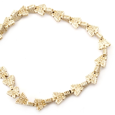 Наниз мъниста полускъпоценен камък ТЮРКОАЗ синтетичен бял пеперуда 15x13x4 мм ~36 броя