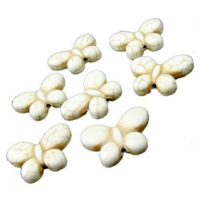 Наниз мъниста полускъпоценен камък ТЮРКОАЗ синтетичен бял пеперуда 20x15x5 мм